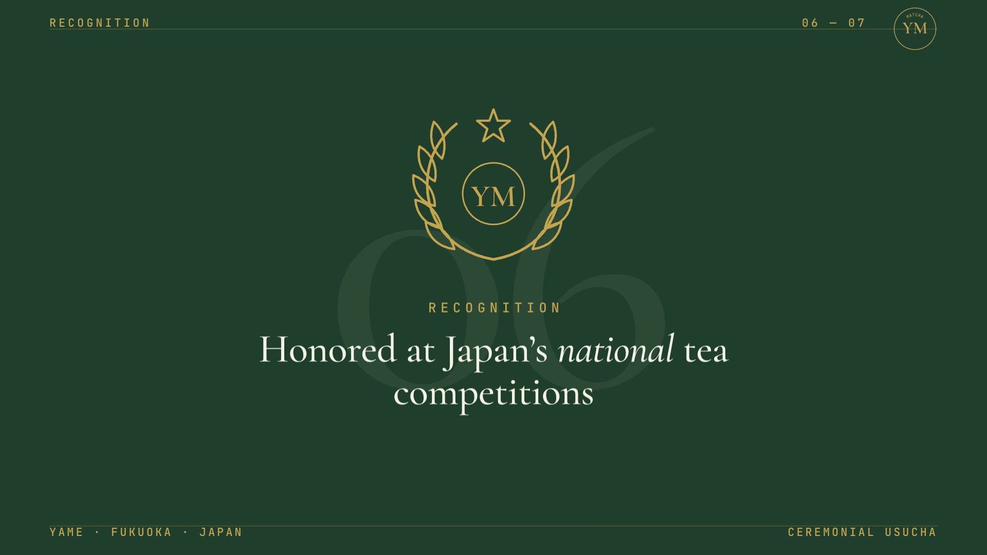 A gold seal evoking six centuries of Yame tea heritage.